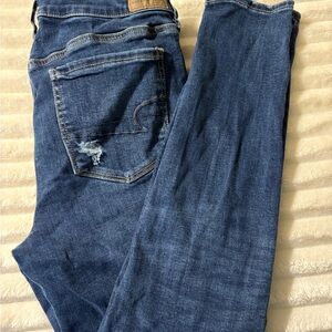 American Eagle Outfitters Dark Blue Distressed Patchwork Jeggings